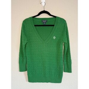 Polo Jeans Company Medium Cable Knit Sweater Monogram Kelly‎ Green Prep Tennis